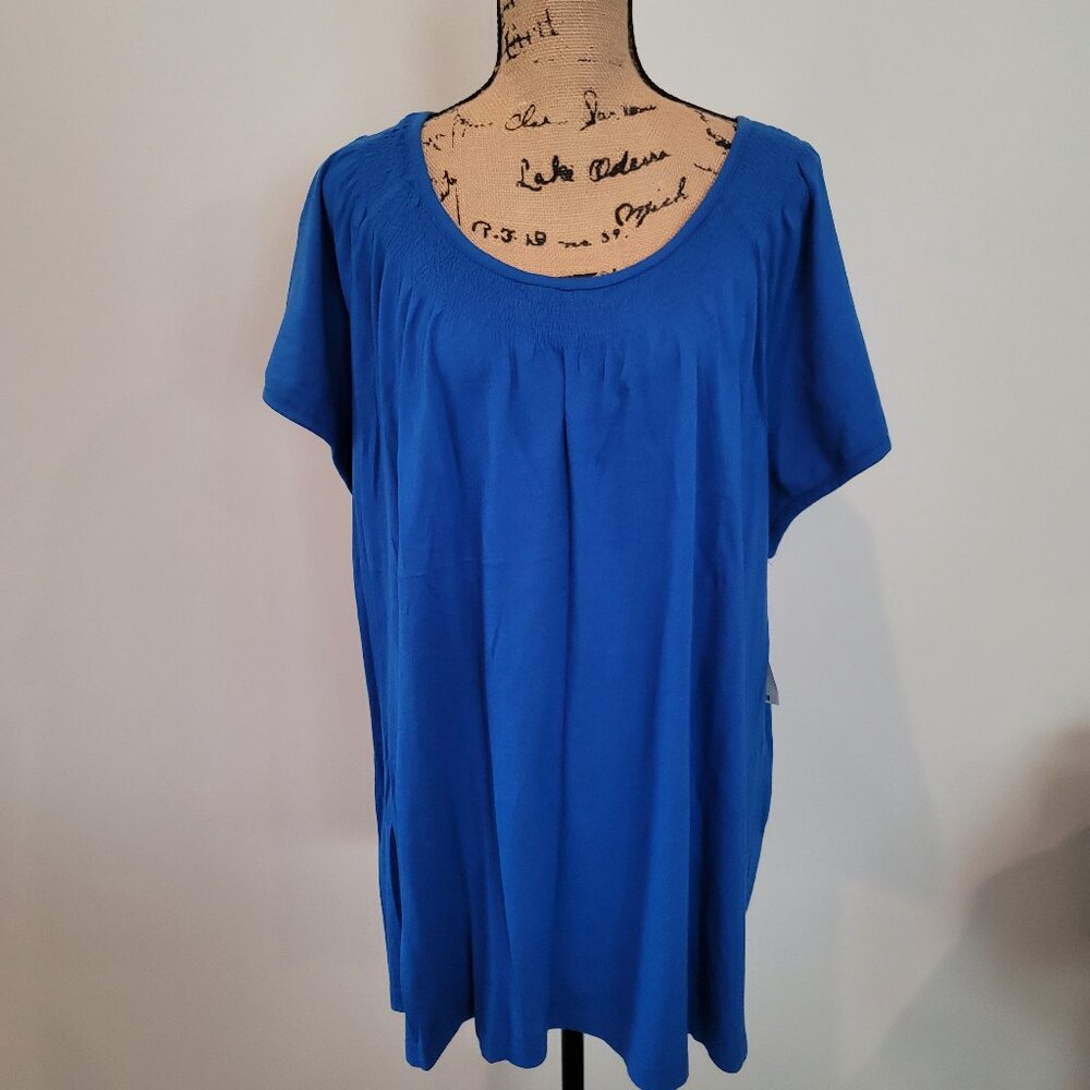 ***Kim Rogers Size 2X Beautiful Blue Short Sleeve Blouse***